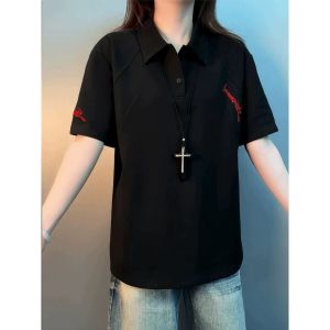 LIUBU | American Embroidery Stylish Splicing Polo Shirt Short Sleeve Mens