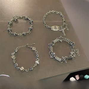 Hip Hop Style Cross Stitch Floral Bracelet for Men and Women Versatile European and American Fashion Couple Accessory