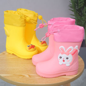 Little DR Rain Boot for Kids Children Winter Waterproof High Raining Boots Girls Boys Baby Rubber Shoes Korean Style Cartoon Pink Cute Rabbit Non-slip kasut boots kanak kanak hujan budak