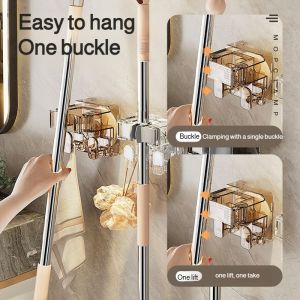 Bathroom wallmounted suction cup holder bathroom mop organizer wallmounted bathroom shelves