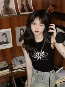 Áo Vest Modal American Retro Đa Năng Cho Nữ Mùa Hè Thiết Kế Nhỏ Quần Áo Công Sở in Họa Tiết Ngắn Ôm Vừa Vặn