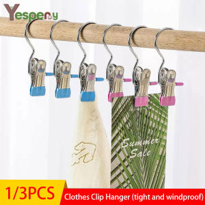 YESPERY 1/3Pcs Laundry Hooks Clothes Pegs Photo Clip Stainless Steel Clothespins Towel Chips Hook Socks Hanger