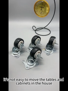 Heavy-Duty 1-Inch Black Rubber Caster Wheels with Lock/Non-Lock Options for Furniture Trolleys