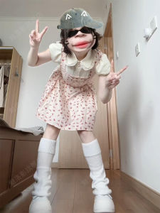 Sweet School Style Doll Collar Fake Two-Piece Dress Women Summer Waist Cinching Floral Princess Short Skirt Small Size