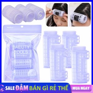 SET 4 Lô Uốn Tóc Mái Thưa Tự Dính Kiểu Hàn Quốc Tiện Dụng Cho Nữ - Kẹp Phồng Chân Tóc Ống Cuốn Tóc Xoăn - Kẹp Uốn Mái Thưa Tạo Kiểu Bằng Nhựa