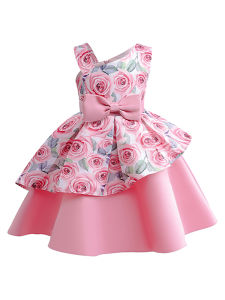 Trẻ Em Cô Gái Ăn Mặc in hình hoa hồng Trẻ Em Của Hở Vai Công Chúa Trang Phục váy dạ hội