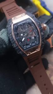 Box Exclusive Jam Tangan Semi Oval VA-858SSA / Jam Tangan Fashion Pria Tali Rubber Diameter 42cm