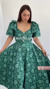 Sweet And Elegant Bow Dress Fashionable Embossed Party Dress With Buttons Filipino Style L2319