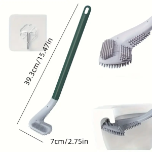 1pc Flexible Silicone Toilet Brush with Long Handle and 360 Degree Rotation - Wall Mounted Design for Bathroom Cleaning