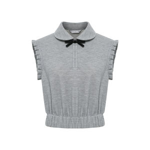 Cute Doll Collar Sleeveless Elastic Waist Grey Top Maison Wester2025 Summer New Arrival Simple Commute Style Straight Tube Knitted Sweater