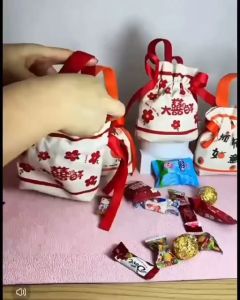 OHHDEER 1PC Canvas Drawstring Gift Bag New Year Candy Pouch Wedding Birthday Party Souvenir Gift Bag