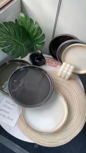 เลือกจานกลมขอบสูง จานยกขอบ จานเซรามิก จานสเต็ก สไตล์นอร์ดิก มีช่วงเวลา 8-10.5 นิ้ว