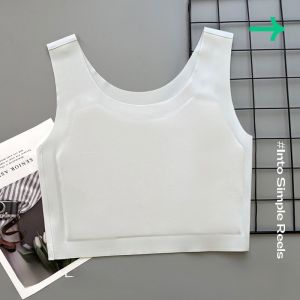 เสื้อชั้นในยางพาราไร้ตะเข็บสำหรับผู้หญิง ทรงปกติ แขนกุด ไม่มีกระดุม คอกลม เสื้อชั้นในแบบสวมหัว ช่วยเสริมหน้าอก ชุดกีฬา ชุดกีฬากลางแจ้ง