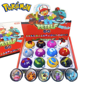 Bandai | 12Pcs Pokemon Figure Pokeball Toys Pikachu Charmander Anime Figure Kawaii Doll Collect Accessories Kids Birthday Gifts Ornament