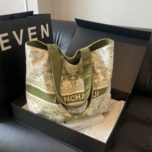 Summer Large Capacity Canvas Tote Bag Womens Fashion Embroidery Handbag Commuter Single Shoulder Bag Soft Polyester Lining