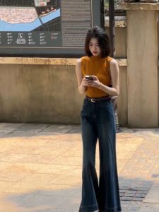YUFUQING | Retro Hong Kong Style Flared Blue Jeans Women Summer New Loose Drapey Wide Leg Floor Length Pants High Waist Straight Cut
