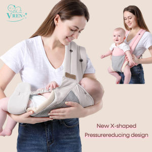 VREN X-Shaped Breathable Lightweight Baby Carrier Ergonomic Cotton Baby Wrap Carrier Comfortable Child Carrier Backpack for 0-36 Months