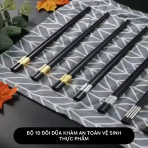 SKU24 - Combo 10 Đôi Đũa Mạ Vàng Cao Cấp Đũa Khảm Vàng Hàn Quốc Chống Trơn Trượt Mốc Bền Màu - Gia Dụng Mẫn Mẫn