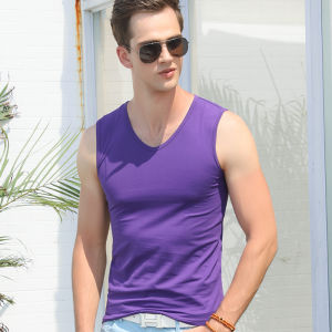 Mens White Sleeveless T-Shirt Pure Cotton Slim Fit Elastic Base Shirt Shoulder V-neck Wide Shoulder Vest Casual Trendy Top