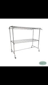 CMS ราวตากผ้าสแตนเลส ราวสนาม ขนาดใหญ่ 2 ม. กว้าง 100 ซม. สูง 185 ซม. ราวแขวน 9 เส้น มีล้อ การเสีย 3 นิ้ว เบรก