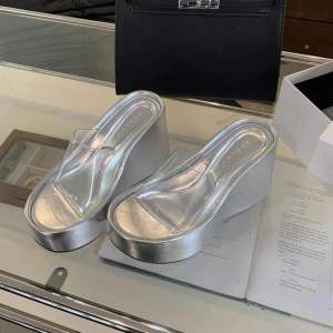#J-3 New Slope Thick Wedge Height Increase Transparent Straight Strap Open Toe Slipper Sandal