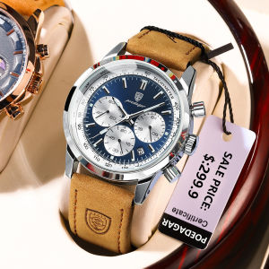 POEDAGAR Luxury Brand Watch For Men Waterproof Luminous Chronograph Military Man Watch Fashion Leather Mens Quartz Watches+Box