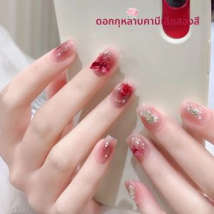 สีชมพูหวานGradient Rose Camelliaดอกไม้Bowknot Rhinestonesคริสตัลเพิร์ลเจาะตกแต่งเล็บเล็บเครื่องมืออุปกรณ์เสริม