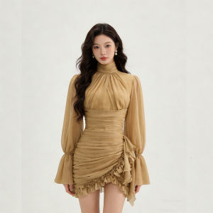 Elegant Slimming Design Dress with Lantern Sleeves