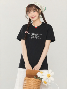 Gbiaior | Cool Feel Sorona Hand-painted Letter Printed Round Neck T-shirt