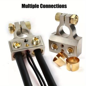 2 Car Battery Terminal Clamps with Shell and Ring 1/0 2 4 8 GA AWG Gauge Positive and Negative Ports