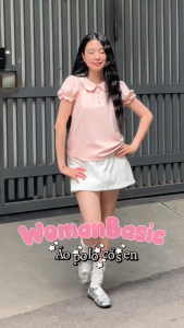 Áo thun Polo nữ cổ sen tay phồng nhún chun dáng suông WOMAN BASIC AT33 chất cotton lạnh co giãn nữ tính năng động