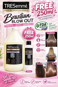 TRESemmé Brazilian Blowout Hair Treatment 1 Gallon + Free 250ml Bottle Hair Care Product for Smooth and Shiny Hair Victoria Salon Hair Treatment.