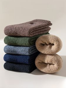 Miiow | Mens Thickened Fleece Winter Socks Mid-Calf Snow Boots Anti-Odor Warm Woolen Socks Cat Man Long Tube Socks Winter Essential