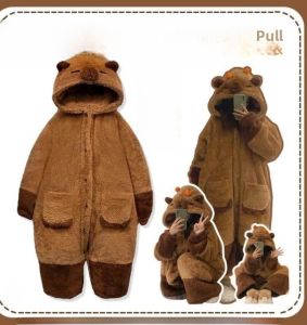 Adorable Thickened Coral Fleece Childrens Sleepwear Overall Pufflemule Autumn Winter Warmth Home Clothes for Toddler Girls