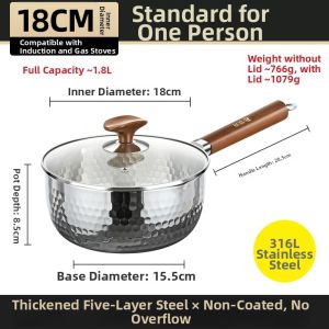 RONGCHUAN | 316L Stainless Steel Uncoated Thickened Snow Flat Saucepan