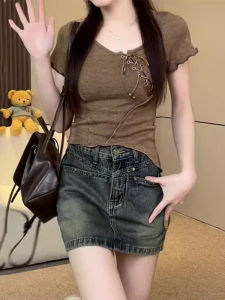 WANGGONGZHU | Princess Style Asymmetric Short Sleeve T-Shirt Women Summer Fashion Slimming Top Cover Up Versatile Korean Version Moisture Wicking