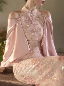 Elegant Ocnltiy Cheongsam Wedding Dress Womens New Chinese Style Reformed High-end Autumn 2024 Wine Serving Costume