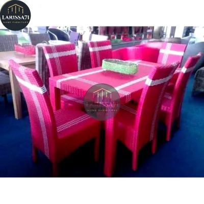 Set Meja Makan Rotan Sintetis 6 Kursi Free Jok Duduk