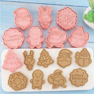 8pcs Christmas Series Cookie Mold Set Cartoon Cookie Cutter Pressable Biscuit Mold Confectionery Stamp Baking Pastry Cookie Tool
