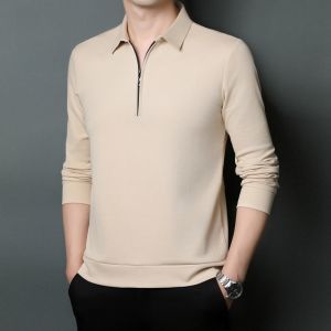 ROMON | Lormen Mens Long Sleeve Polo Shirt Spring Autumn Fleece Lined Warm Collared T-Shirt Fashionable Urban Style Standard Fit