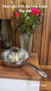 Chảo Xào Inox18/10 Liền Khối Sâu Lòng Bossd 20-24cm BSD649/BSD650 Kèm Vung Kính Dùng Được Trên Mọi Loại Bếp