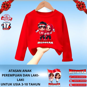 Atasan Anak Lengan Panjang Motif 17 Agustus Kemerdekaan Republik Indonesia Untuk Usia 3-10 Tahun