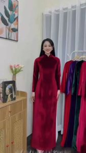 Áo dài Nhung trơn mềm mịn màu Hồng truyền thống áo may sẵn dự Tiệc Lễ Tết đẹp sang trọng AN2