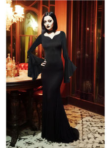 ชุดเดรสสีดำสไตล์โรมันโกธิค ทรงเอ แขนยาว คอตั้ง กระโปรงทรงเอ ทรงเข้ารูป ชุดเดรสแฟชั่นสตรี ชุดเดรสสีดำ ชุดเดรสสีดำ