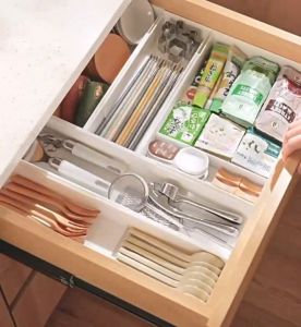 DXL Drawer Storage Box Organizer Box Built-in Partition Retractable Kitchen Tableware Cosmetics Sundries Compartments