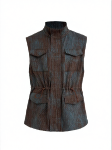 Rusty Four-Pocket Drawstring Stripe Texture Vest