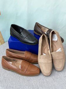 Large Size Womens Flats Spring Low Heel Comfortable Casual Fashion Bean Shoes Slip-On Commuter Style round Toe Leather