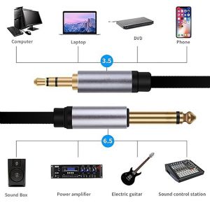3.5 mm Stereo to 6.35 mm Mono Audio Cable 24K Gold-Plated Plated Terminal Zinc Alloy Housing 3.5mm 1/8" Male TRS to 6.35mm 1/4" Male Mono TRS  Stereo AUX Cable