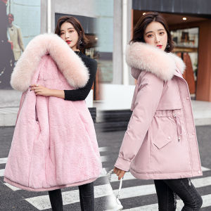 Korean Style Womens Short Thickened Fleece Lined down Cotton Jacket Loose Fit Large Size Meat Concealing Trendy Cotton Coat