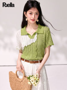puella | Summer Korean Style Color-block Wavy Edge Hollow Breathable Shirt